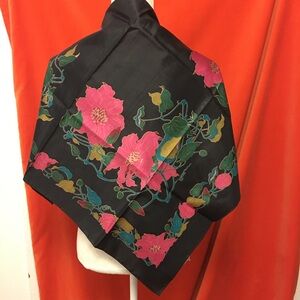 Jim Thompson Thai silk scarf bold floral on black square